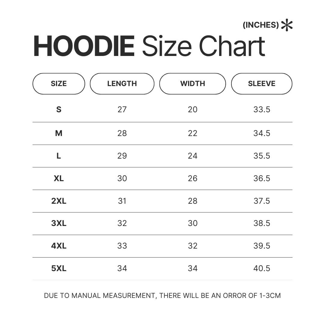 Hoodie Size Chart - Yona of the Dawn Store