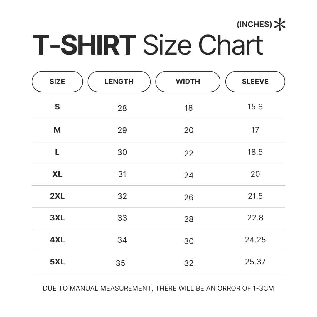T shirt Size Chart - Yona of the Dawn Store