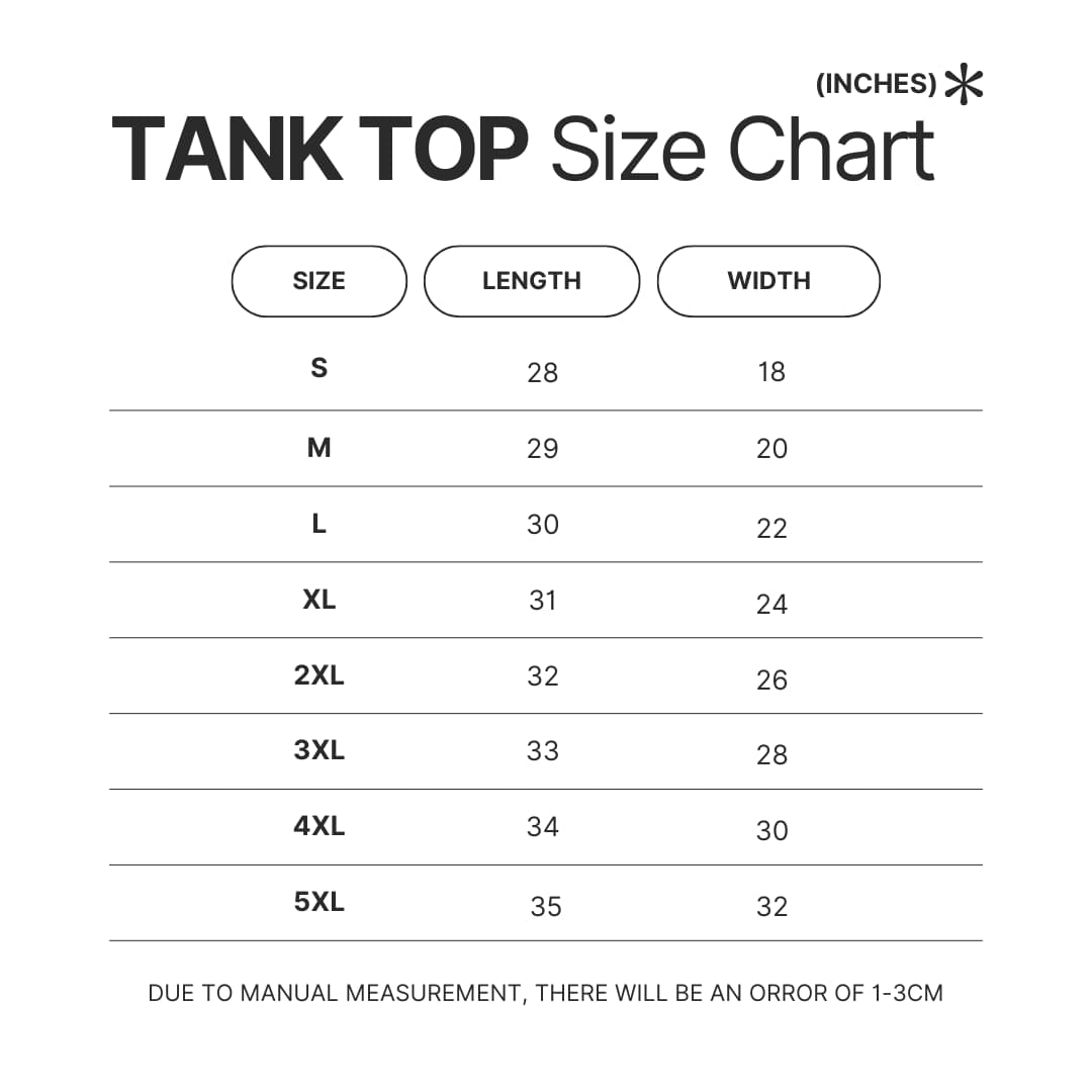 Tank Top Size Chart - Yona of the Dawn Store