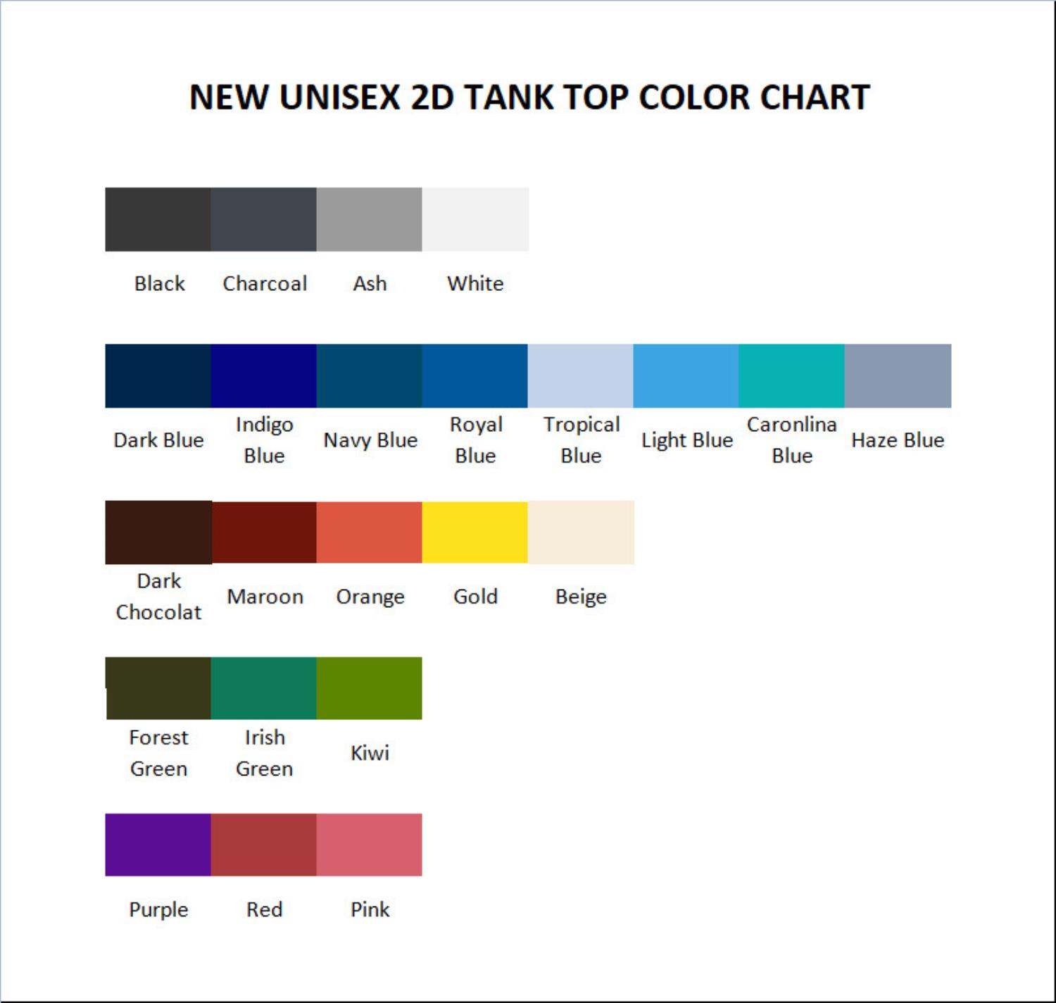 tank top color chart - Yona of the Dawn Store