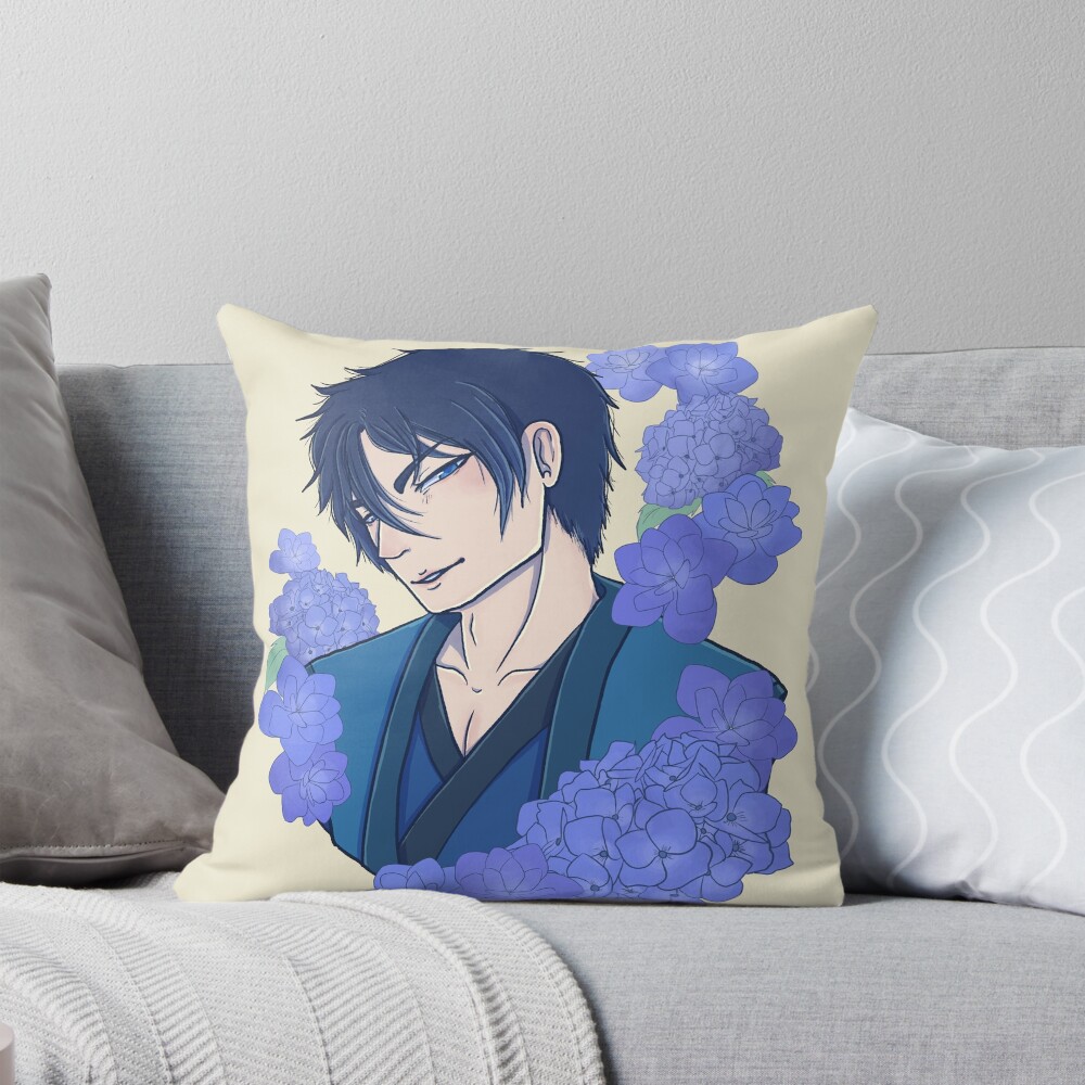 Hak Son Blue Flower Throw Pillow